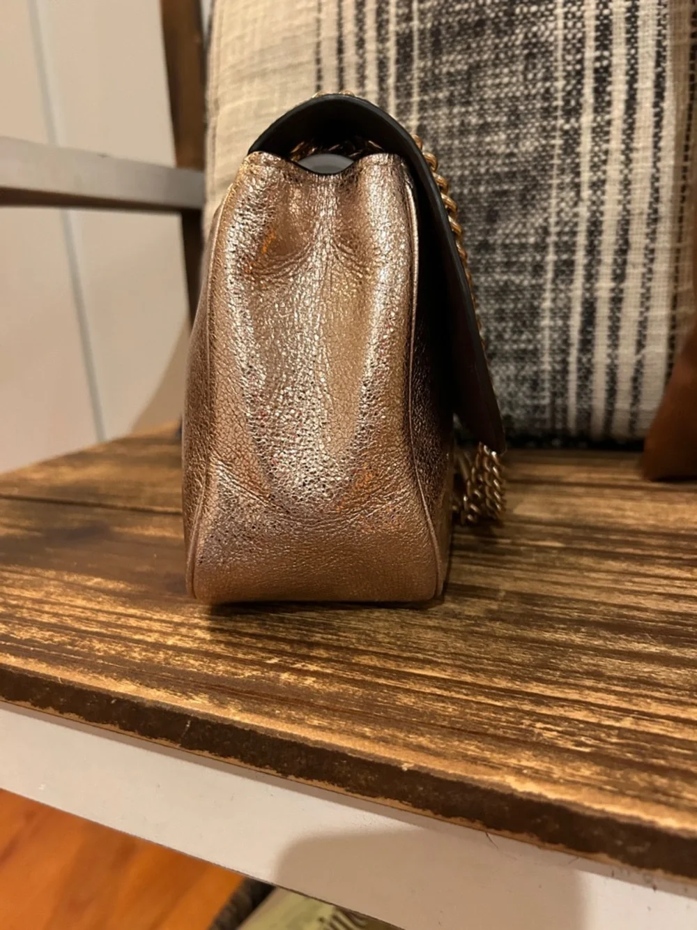 COACH Cassie Metallic Rose Gold Chain Crossbody Bag Crinkle Leather F38937 - Picture 9 of 14